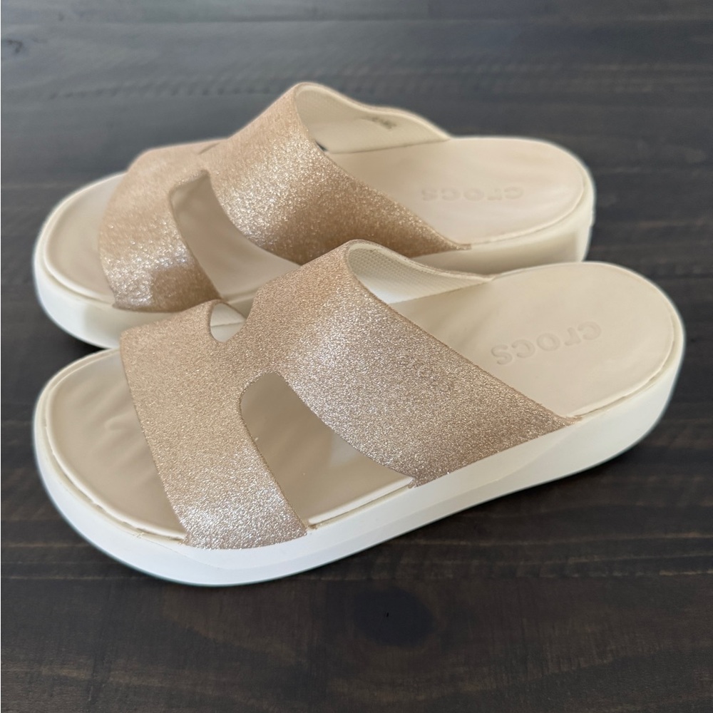Crocs Glitter Slide Sandals Champagne Gold Platform Comfort Women’s 7 - Picture 4 of 8
